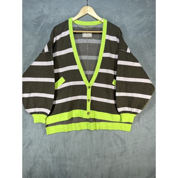 Free People We The Free Manny Cardi Brown Stripe Cardigan Sweater Size X-Small - Picture 3 of 9